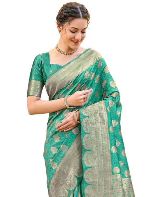 SIRIL Women's Silk Jacquard Banarasi Saree With Unstitched Blouse Piece