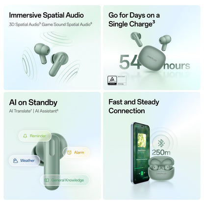 OnePlus Nord Buds 4 TWS Earbuds with 52dB Real-time ANC, Game Sound Spatial Audio, 6-Mic AI Clear Calls, Up to 54hrs Playback, 10 min for 11 hrs Fast Charging, Bluetooth 6.1 - Astral Teal