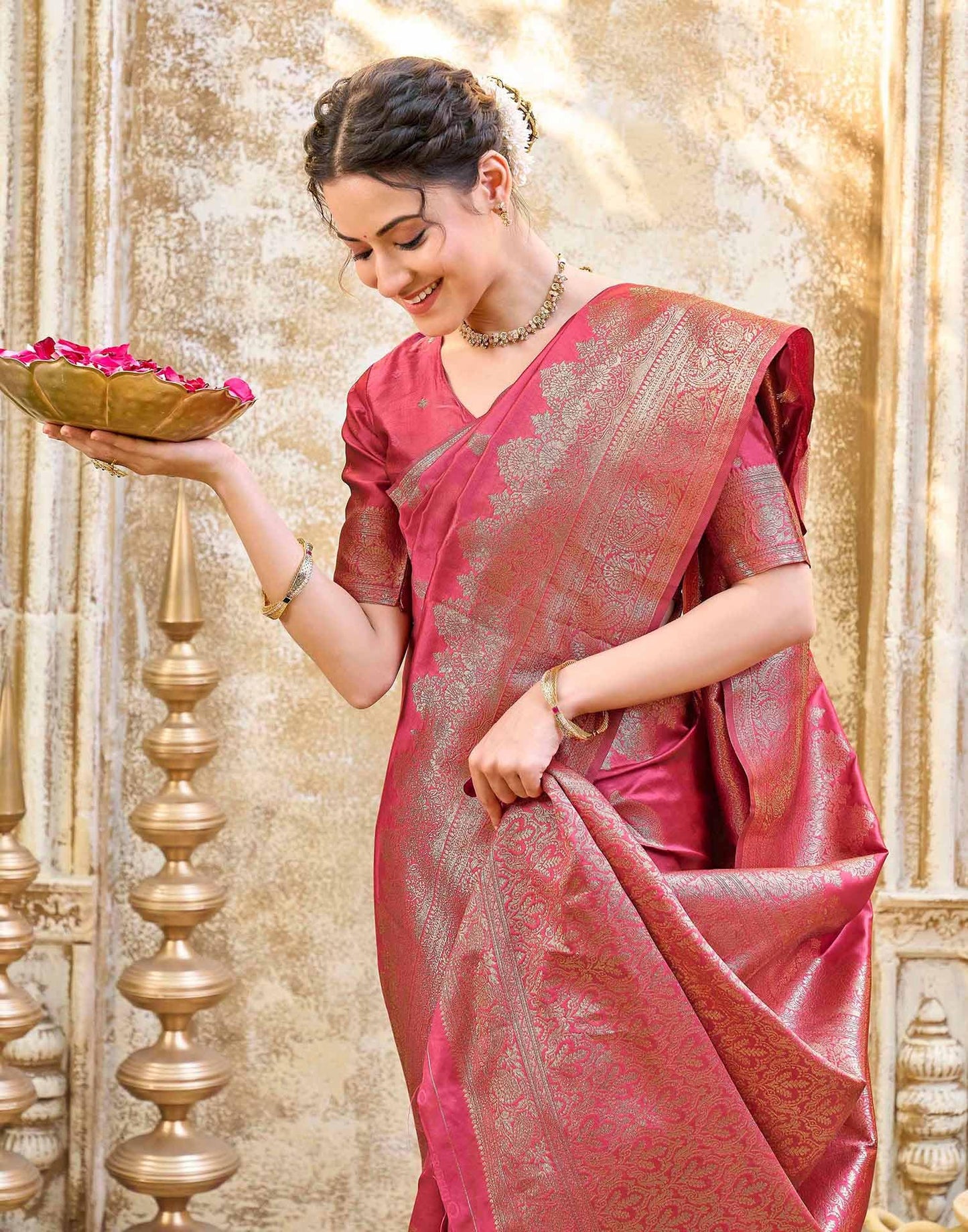 SIRIL Women's Silk Jacquard Banarasi Saree With Unstitched Blouse Piece