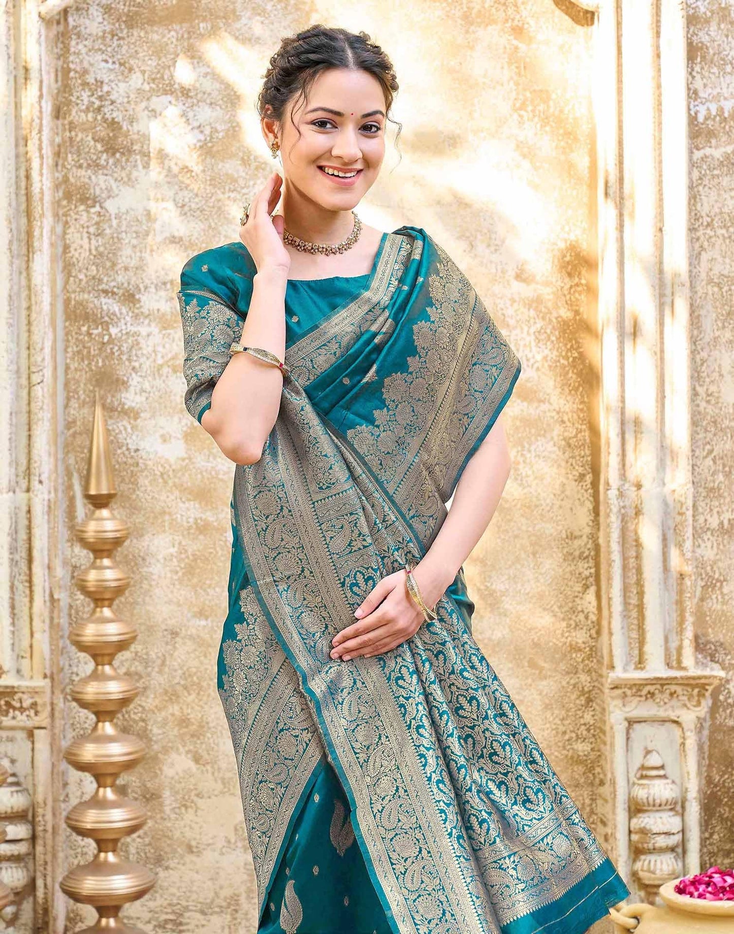 SIRIL Women's Silk Jacquard Banarasi Saree With Unstitched Blouse Piece