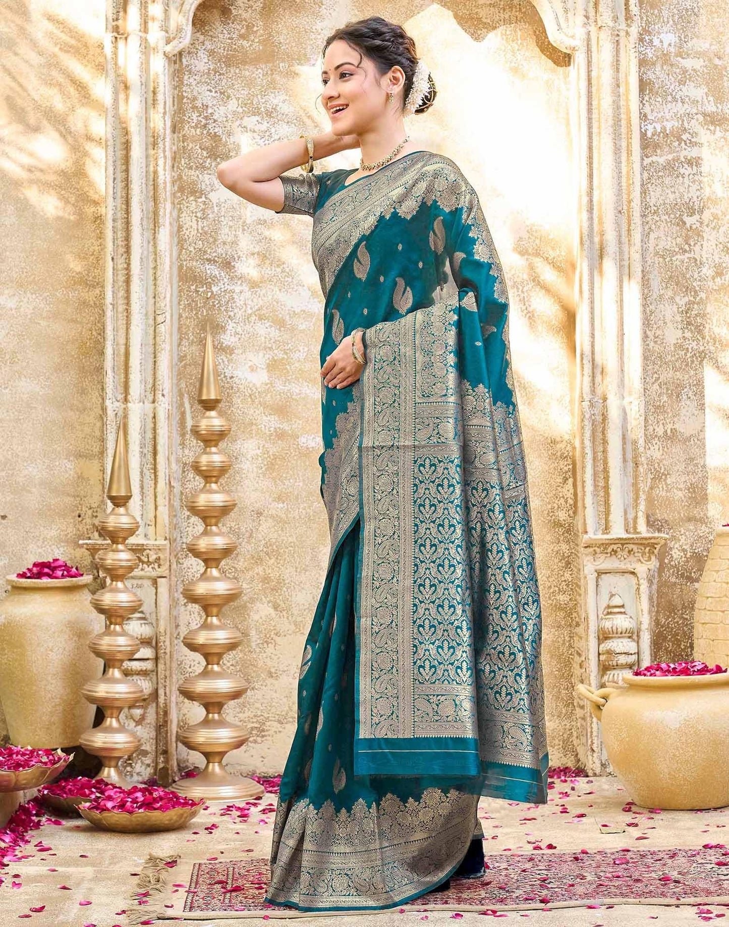 SIRIL Women's Silk Jacquard Banarasi Saree With Unstitched Blouse Piece