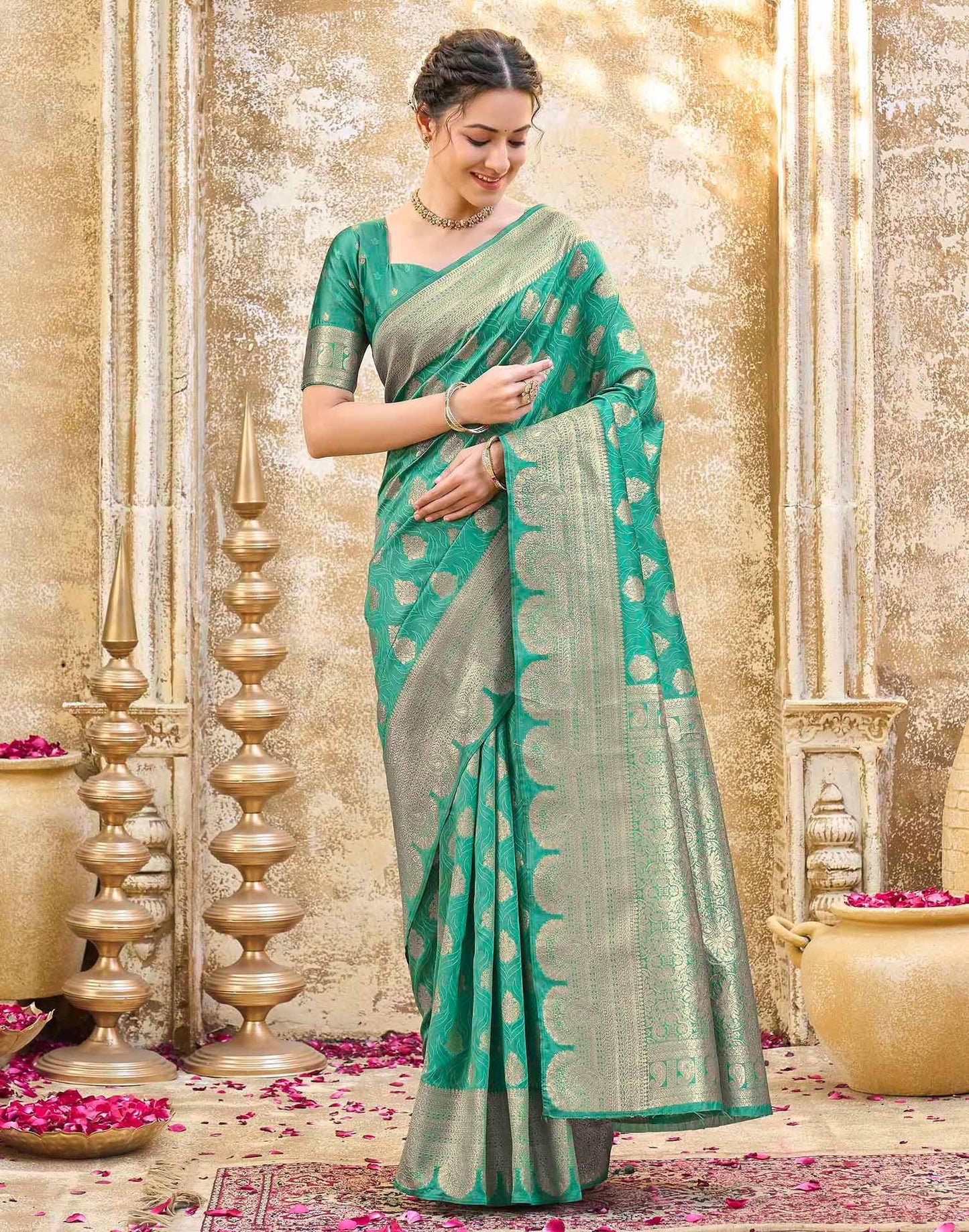 SIRIL Women's Silk Jacquard Banarasi Saree With Unstitched Blouse Piece