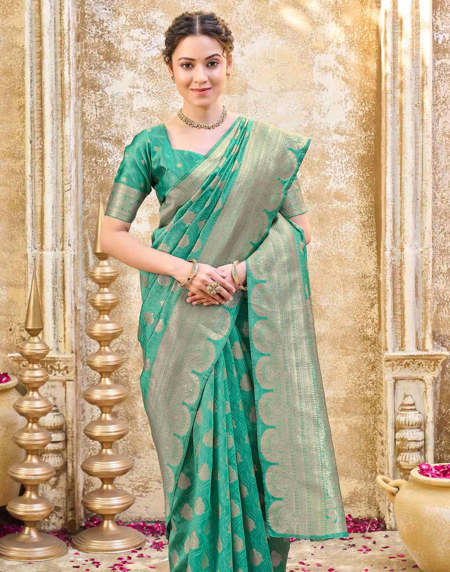 SIRIL Women's Silk Jacquard Banarasi Saree With Unstitched Blouse Piece
