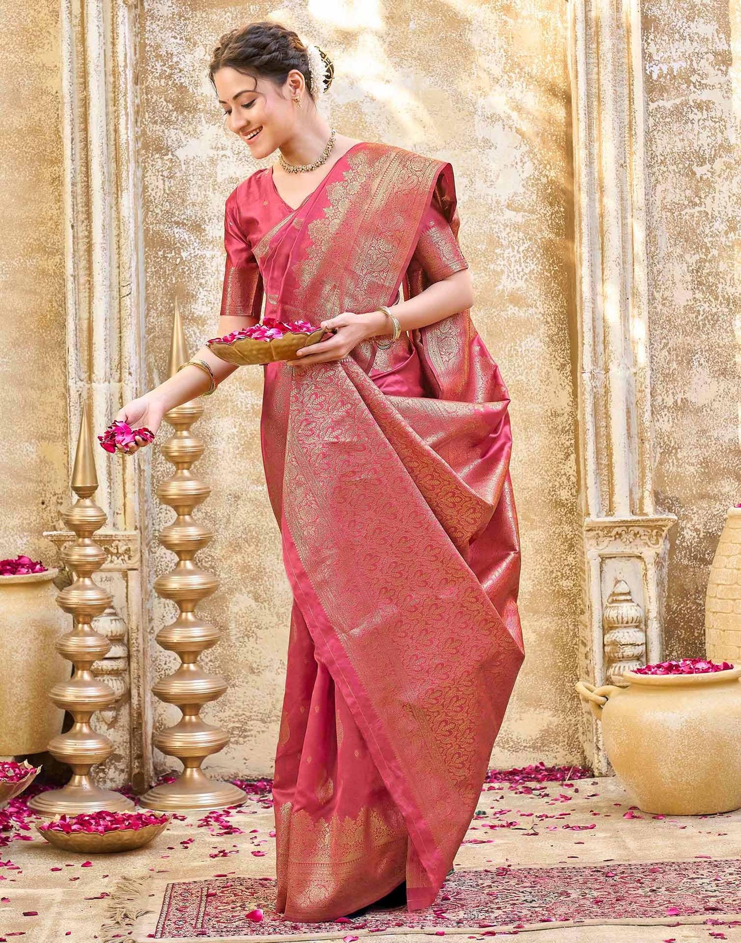 SIRIL Women's Silk Jacquard Banarasi Saree With Unstitched Blouse Piece