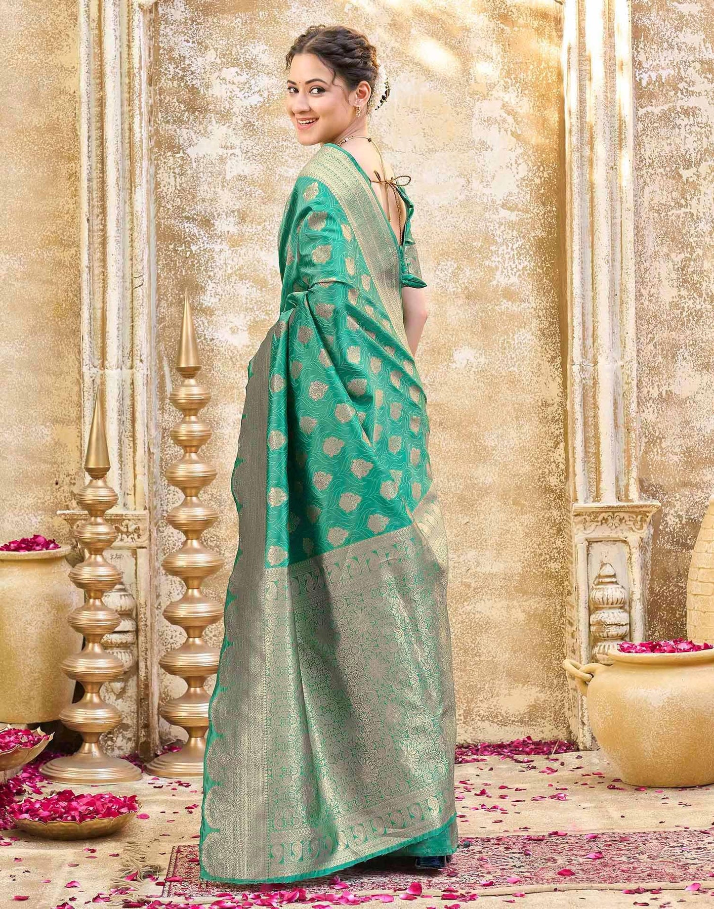 SIRIL Women's Silk Jacquard Banarasi Saree With Unstitched Blouse Piece